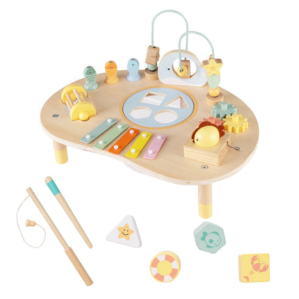 Montessori Activity Table for Toddlers, 7-in-1 Wooden Toy