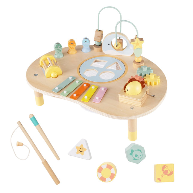Montessori Activity Table for Toddlers, 7-in-1 Wooden Toy