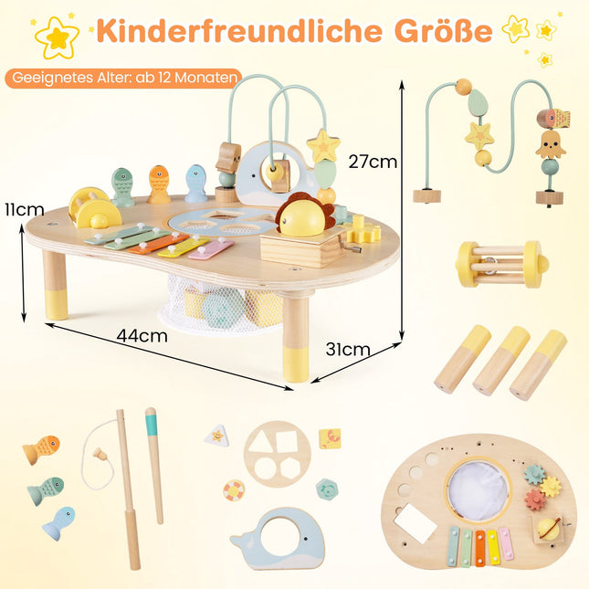 Montessori Activity Table for Toddlers, 7-in-1 Wooden Toy