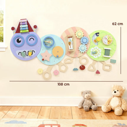 Montessori Busy Board – 7-in-1 Wall Toy, Xylophone, Gears, 108 cm