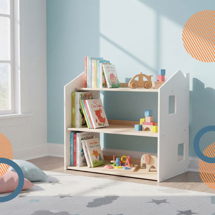 Montessori Children's Bookcase, House-Shaped Shelf, MDF