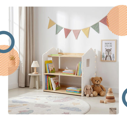 Montessori Children's Bookcase, House-Shaped Shelf, MDF