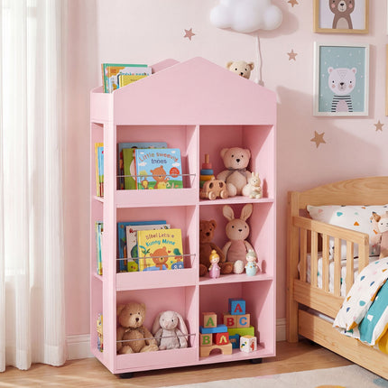 Montessori Wooden Bookshelf & Toy Storage, Pink, 116cm