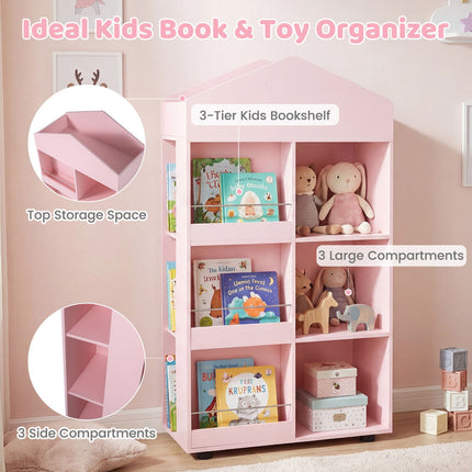 Montessori Wooden Bookshelf & Toy Storage, Pink, 116cm