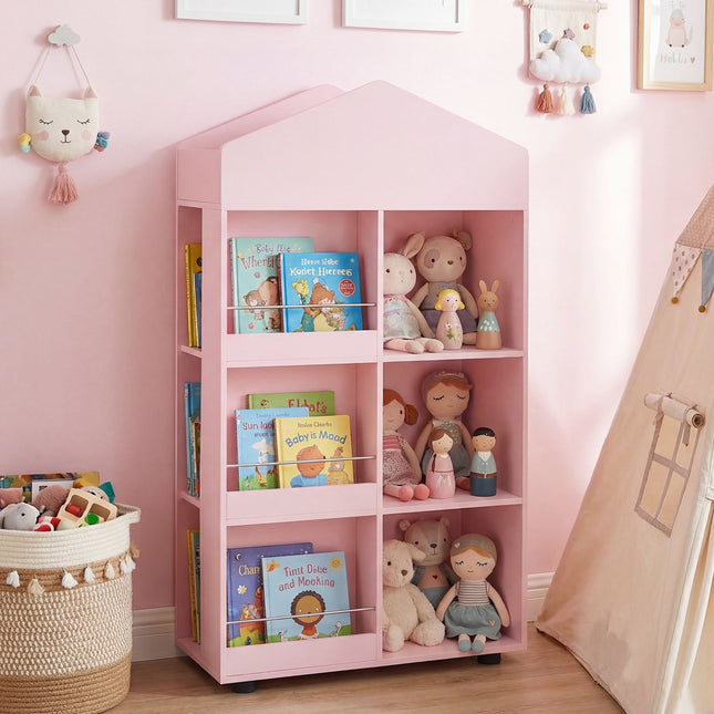 Montessori Wooden Bookshelf & Toy Storage, Pink, 116cm