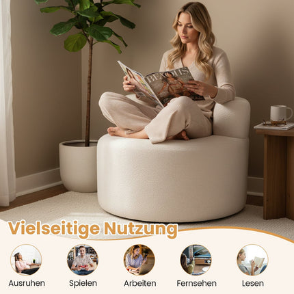 Moon-Shaped Bean Bag Chair, Beige, Soft Teddy Fleece