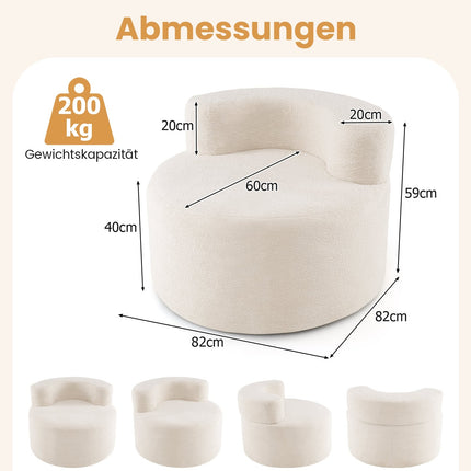Moon-Shaped Bean Bag Chair, Beige, Soft Teddy Fleece
