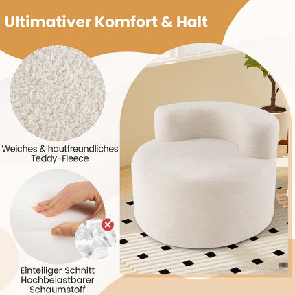 Moon-Shaped Bean Bag Chair, Beige, Soft Teddy Fleece