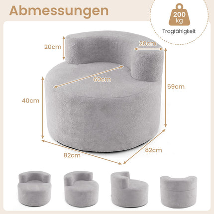 Moon-Shaped Bean Bag Chair with Soft Teddy Fleece, Gray