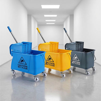 Mop Trolley with Press, Blue, 22L Capacity
