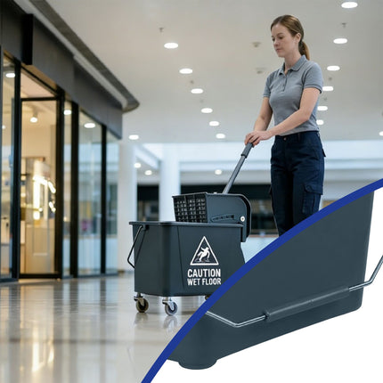 Mop Trolley with Wringer, Grey, 22L Capacity