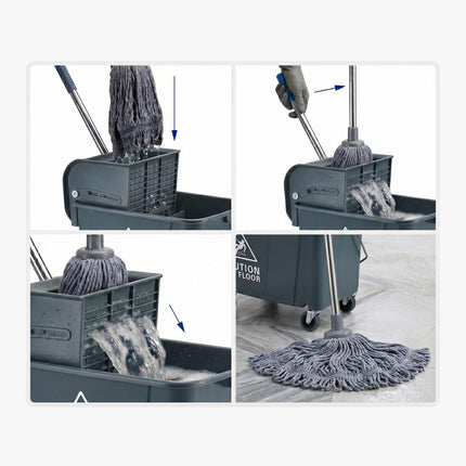 Mop Trolley with Wringer, Grey, 22L Capacity