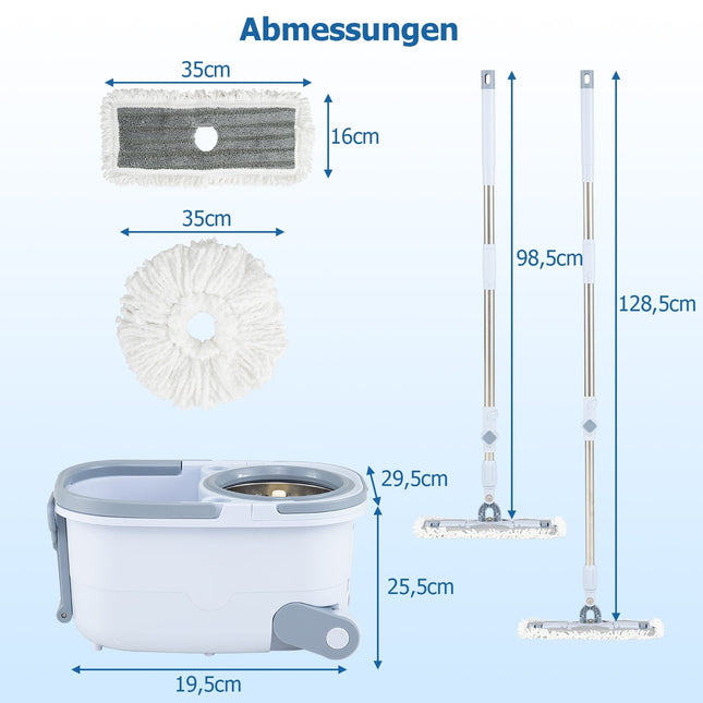 Dweil- en emmerset met wringer, dubbele koppen en 360° draaibare kop.