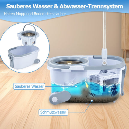 Mop and Bucket Set with Wringer, Dual Heads, 360 Rotation