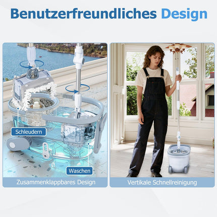 Mop and Bucket Set with Wringer, Dual Heads, 360 Rotation