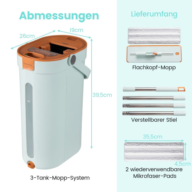 Dweil- en emmersysteem met 3 compartimenten, 2,4 liter, groen