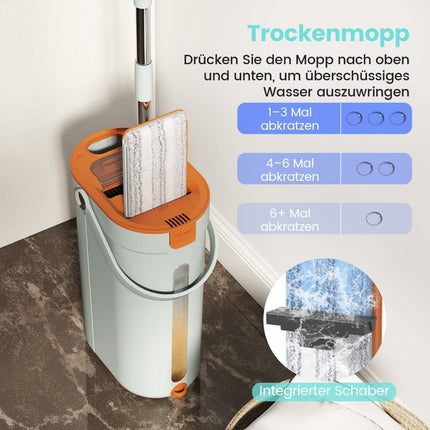 Mop and Bucket System with 3-Chamber Design, 2.4L, Green