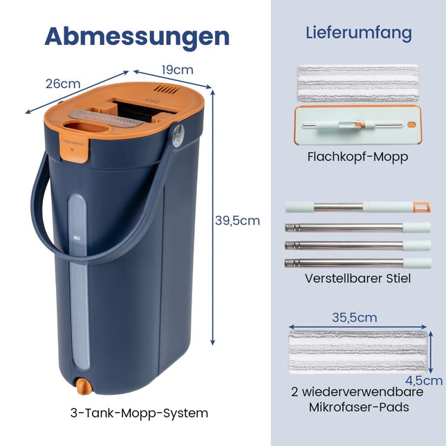 Dweil- en emmersysteem met centrifugefunctie, 2,4 liter, marineblauw