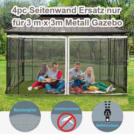 Mosquito Net Gazebo - Black, 3x3m, Zip Nylon Mesh, 4 panels