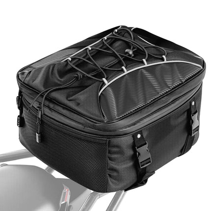 Motorcycle Tail Bag, 22-34L Expandable, Rain Cover, Black