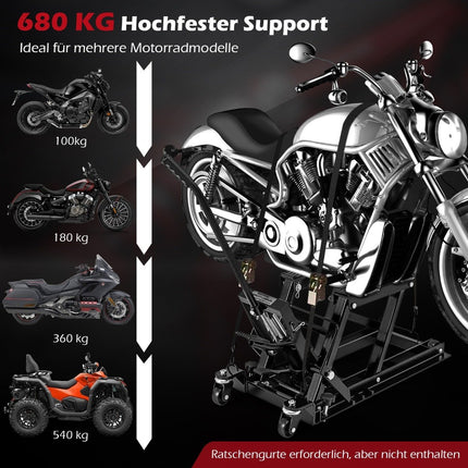Motorcycle lift up to 680kg 3-stage height-adjustable hydraulic motorcycle lifter black