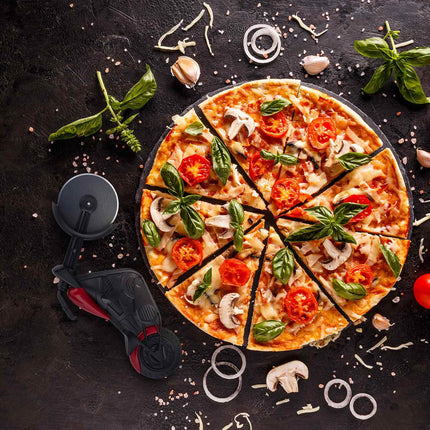 Motorcycle with pizza cutter