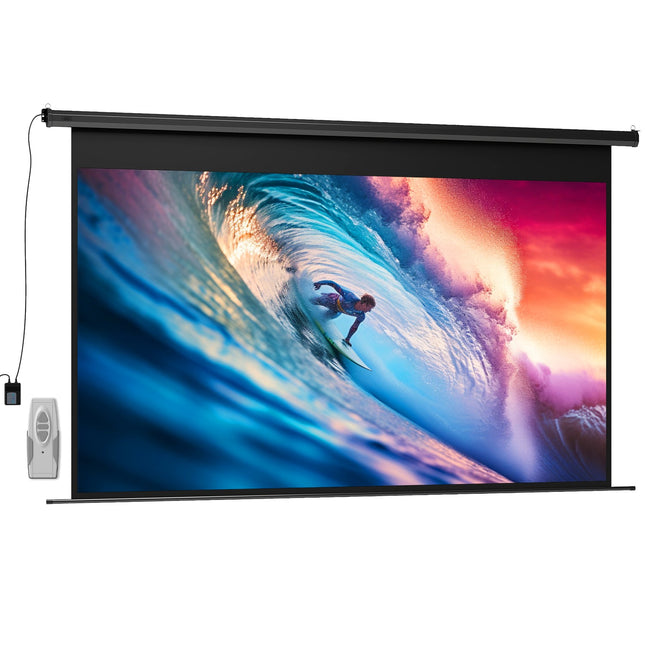 Motorized Projector Screen, 16:9, Remote, 266x149 cm, Black