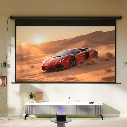Motorized Projector Screen, 16:9, Remote, 266x149 cm, Black