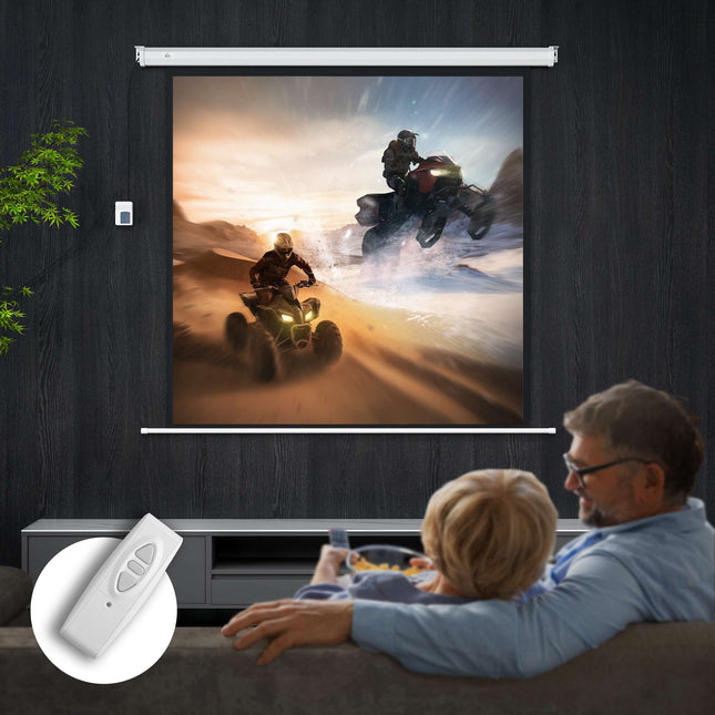 Motorized Projector Screen, 85 Inch 1:1, 4K, Remote