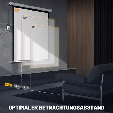 Motorized Projector Screen, 85 Inch 1:1, 4K, Remote