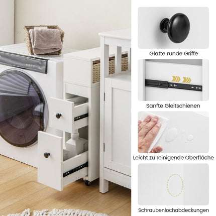 Movable bathroom cabinet with 2 pull-out drawers & brush holder for small spaces white