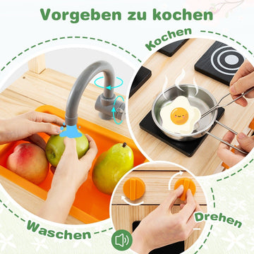 Mud kitchen children's outdoor children's kitchen fir wood with roof 88 x 39 x 117 cm natural