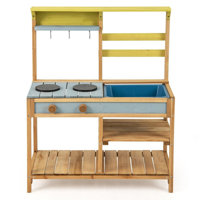 Mud kitchen children's play kitchen made of spruce wood with stove knobs &amp; Natural sink