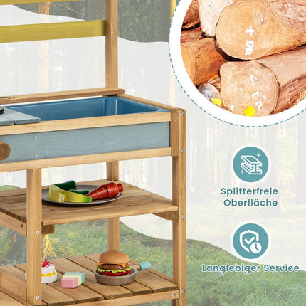Mud kitchen children's play kitchen made of spruce wood with stove knobs &amp; Natural sink