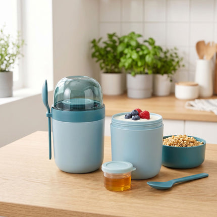 Muesli Cups To Go, 4 Pack, Blue, BPA-Free Plastic