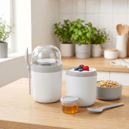 Muesli To-Go Cups with Spoon, 4-Pack, BPA-Free Plastic