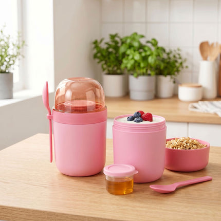 Muesli To-Go Cups with Spoon, 4-Pack, Pink