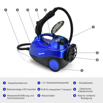 Multi-Purpose Steam Cleaner 2000W Household Steamer High Performance Steam Cleaner Blue