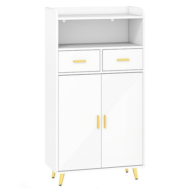 Multi-Purpose White Cabinet with Adjustable Shelf & Drawers