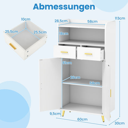 Multi-Purpose White Cabinet with Adjustable Shelf & Drawers
