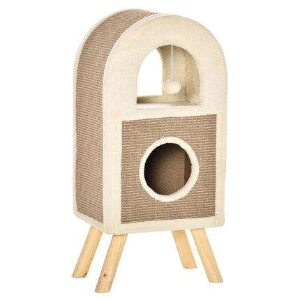 Cat cave with scratching board and play balls - coffee