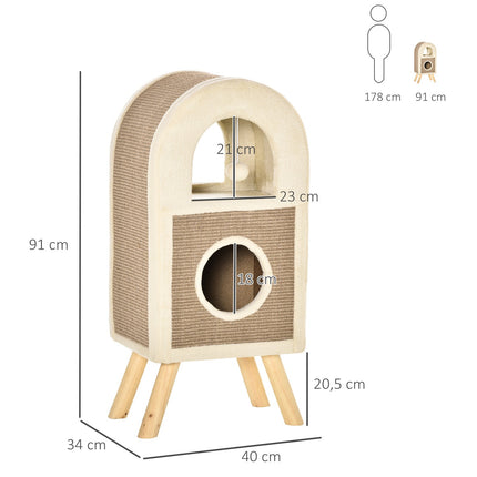 Cat cave with scratching board and play balls - coffee