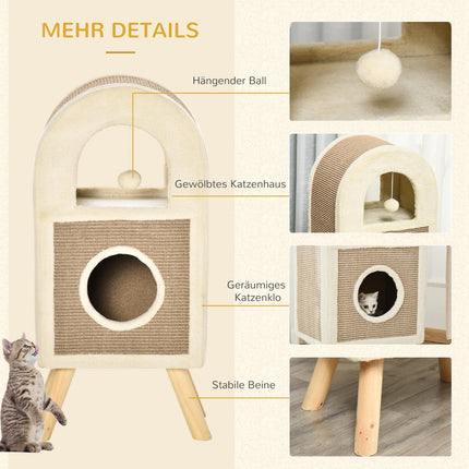 Cat cave with scratching board and play balls - coffee