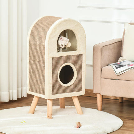 Cat cave with scratching board and play balls - coffee