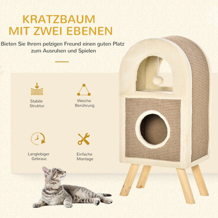 Cat cave with scratching board and play balls - coffee