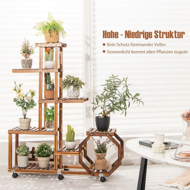 Multilayer Wooden Plant Stand Movable Flower Shelf 107 x 29 x 74 cm Natural