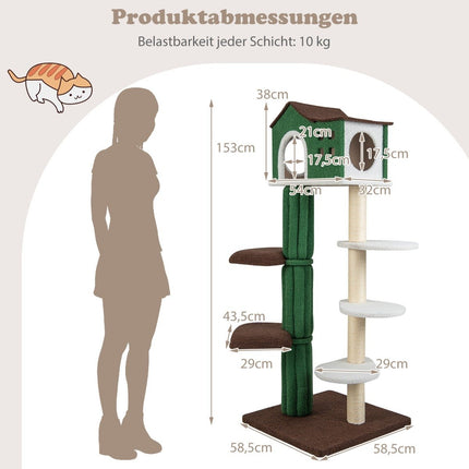 Multi-level scratching post, stable cat scratching post with sisal-covered scratching posts & 5 plush platforms, cat furniture 153cm