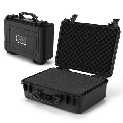 Multi-purpose carrying case with foam insert, waterproof camera case, lockable, black