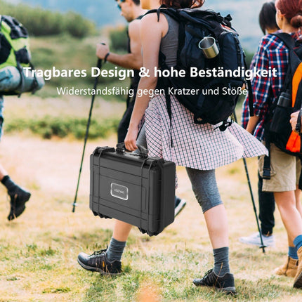 Multi-purpose carrying case with foam insert, waterproof camera case, lockable, black