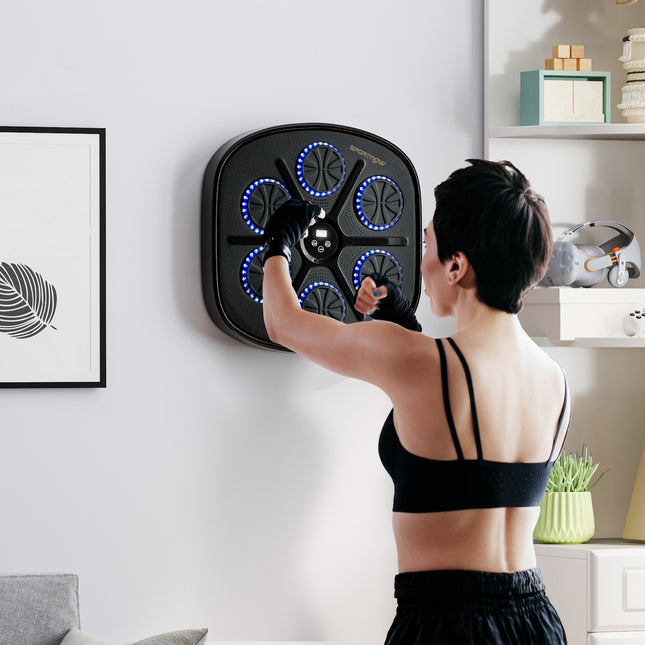 Muziekboksmachine, elektronische Bluetooth-boksmachine met LED-verlichting, muziek, aan de muur gemonteerd boksdoel voor volwassenen, thuisoefening, zwart